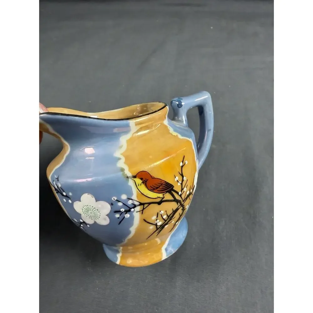 Vintage Japanese Lusterware Hand Painted Creamer Cardinal Cherry Blossoms